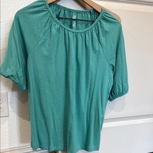 Croft & Barrow Green Puff Sleeve Ruched Blouse